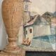 Wooden lamp, new 2 m fabric cable, cotton lampshade