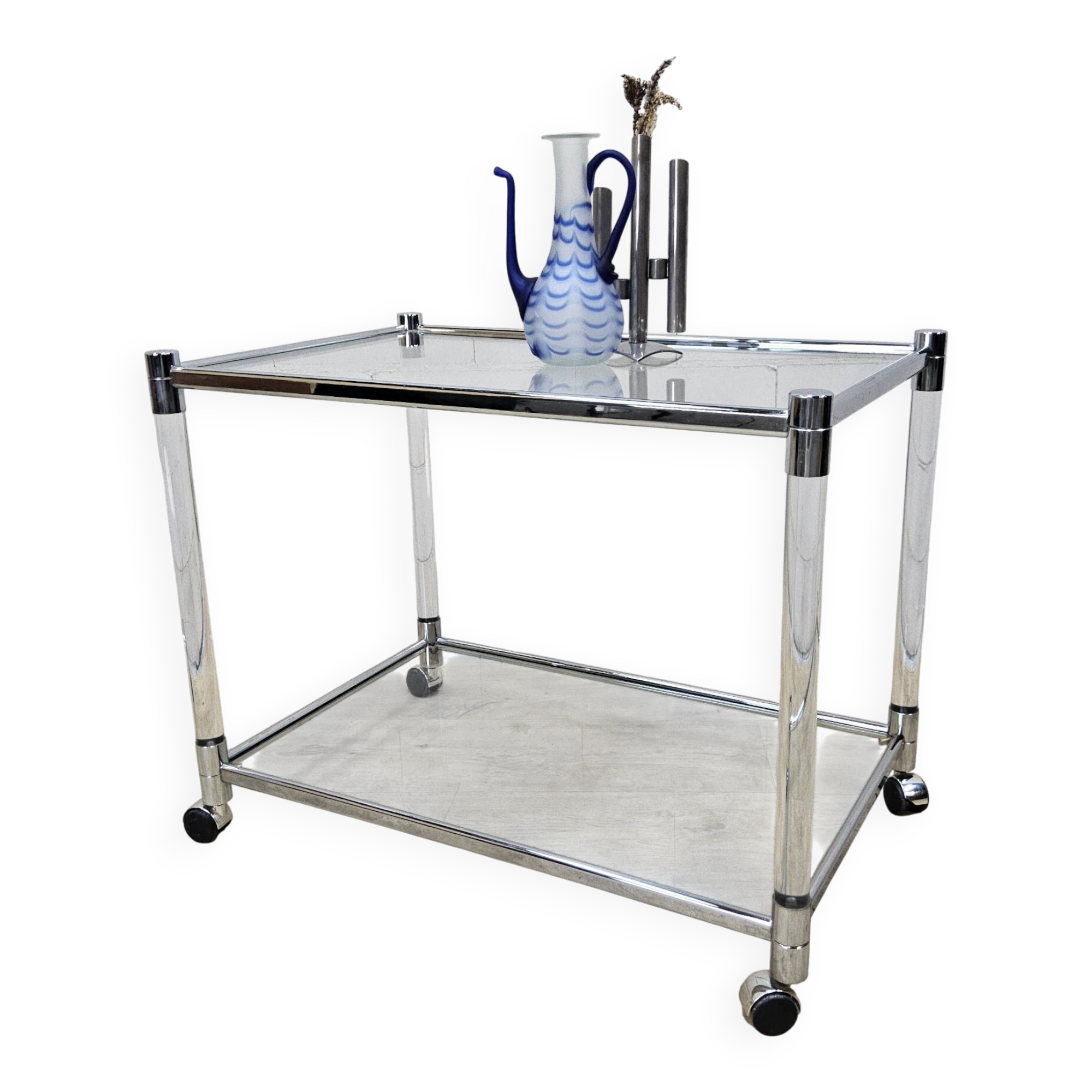 Vintage glass and chrome drinks trolley / tea trolley / side table
