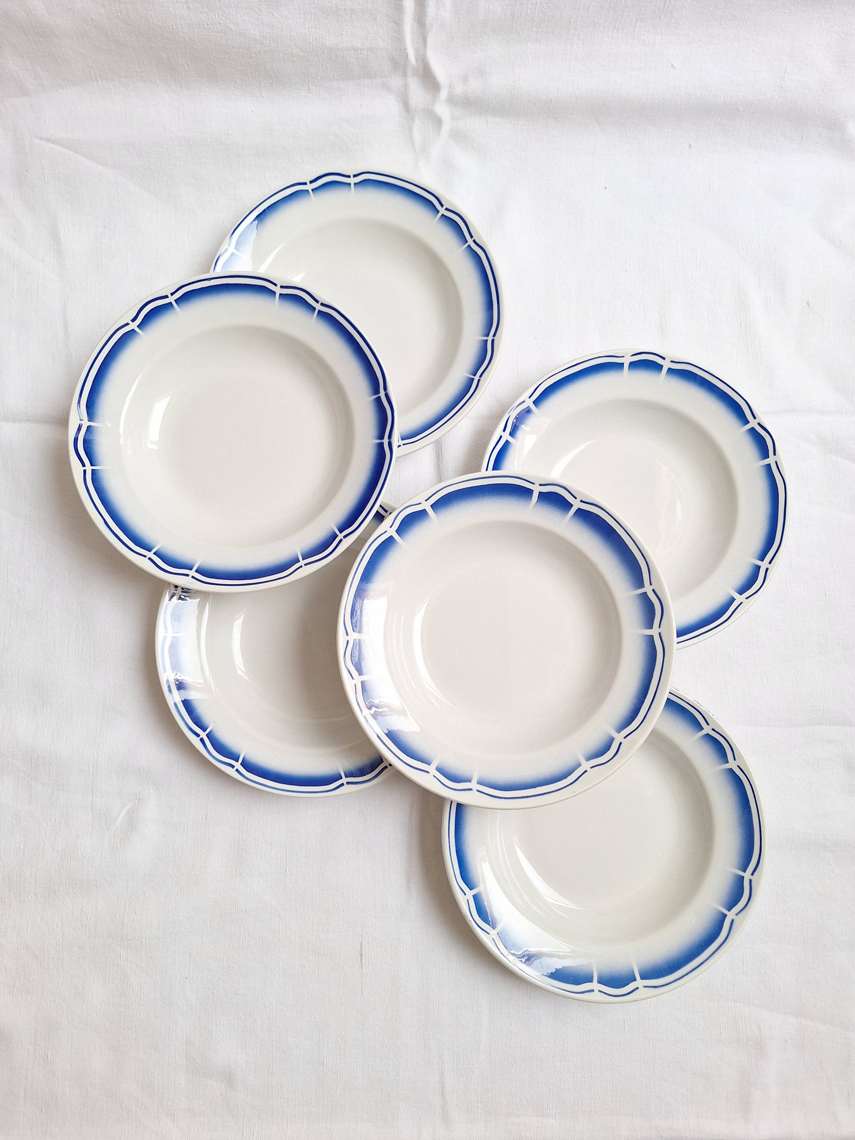 Deep plates / Art Deco salad plates Badonviller blue