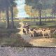 Antique painting 19th century – pastoral scene with shepherdess and sheep, signed P. Oudi