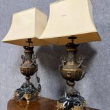 Paire de lampes époque Napoléon III en régule patiné vers 1880