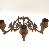 Stunning Pair of Large Antique 3-Arm Gilt Bronze Piano Sconce Candle Holders 4916