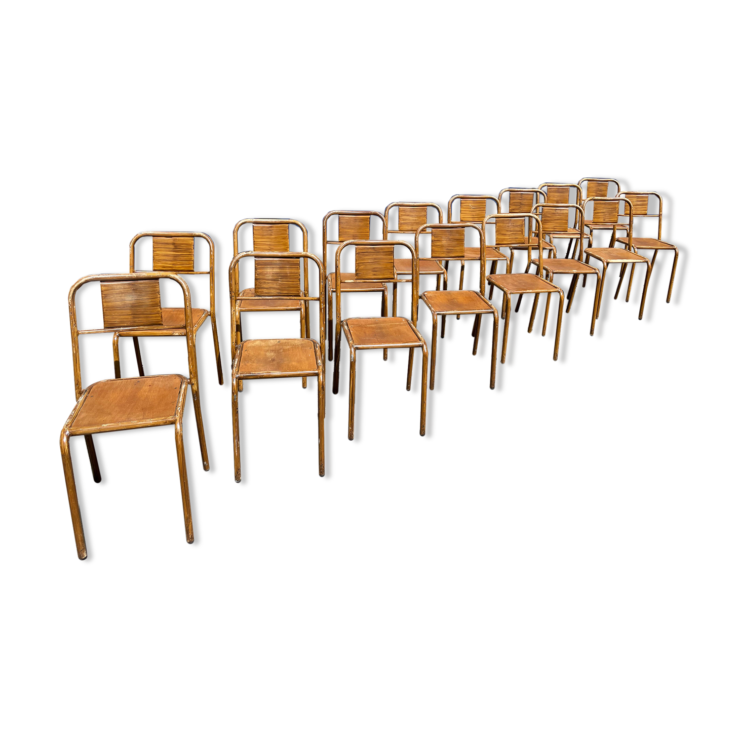 Set of sixteen industrial metal chairs from the 1960s