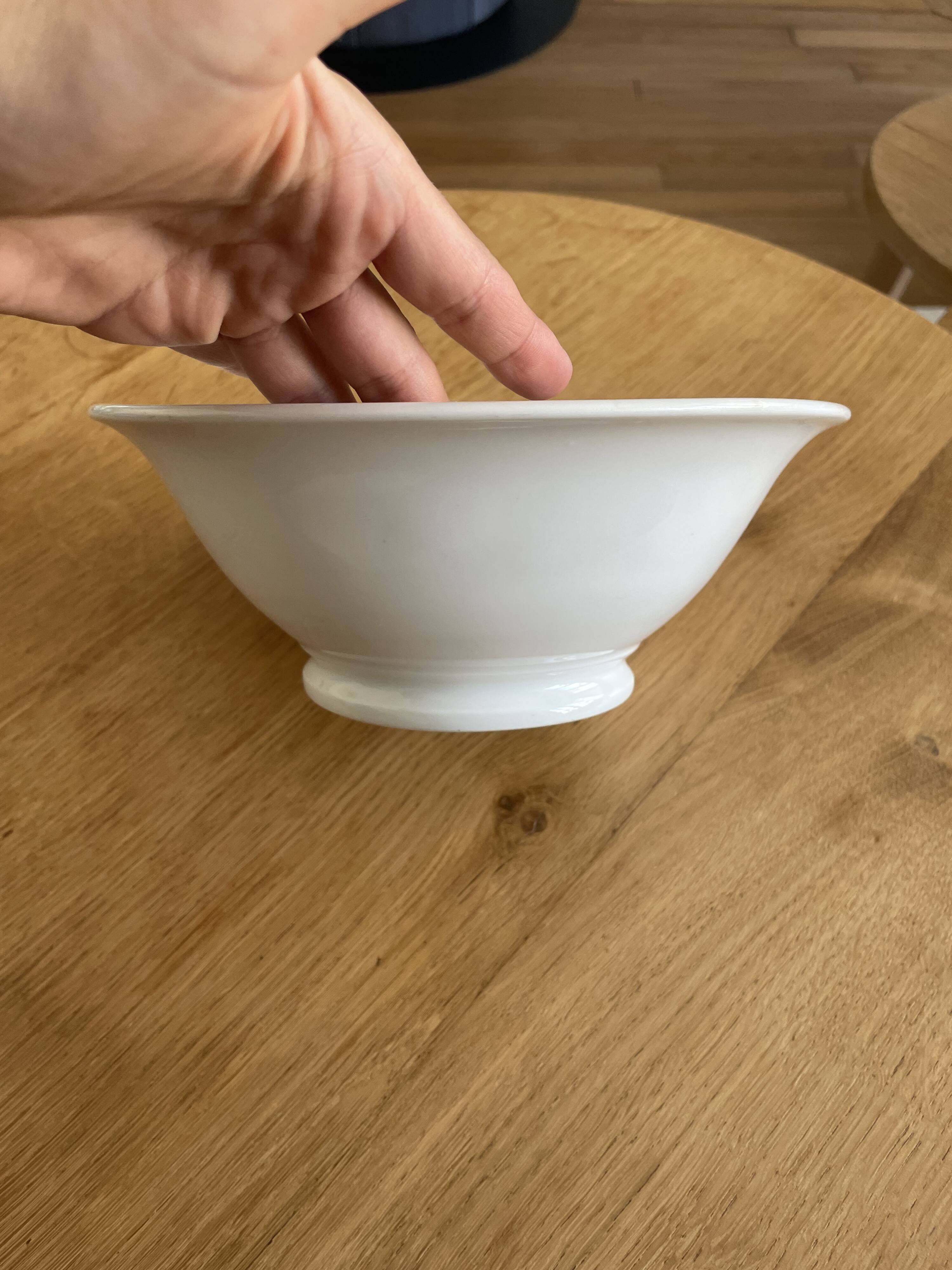 Vintage white salad bowl on pedestal 250701