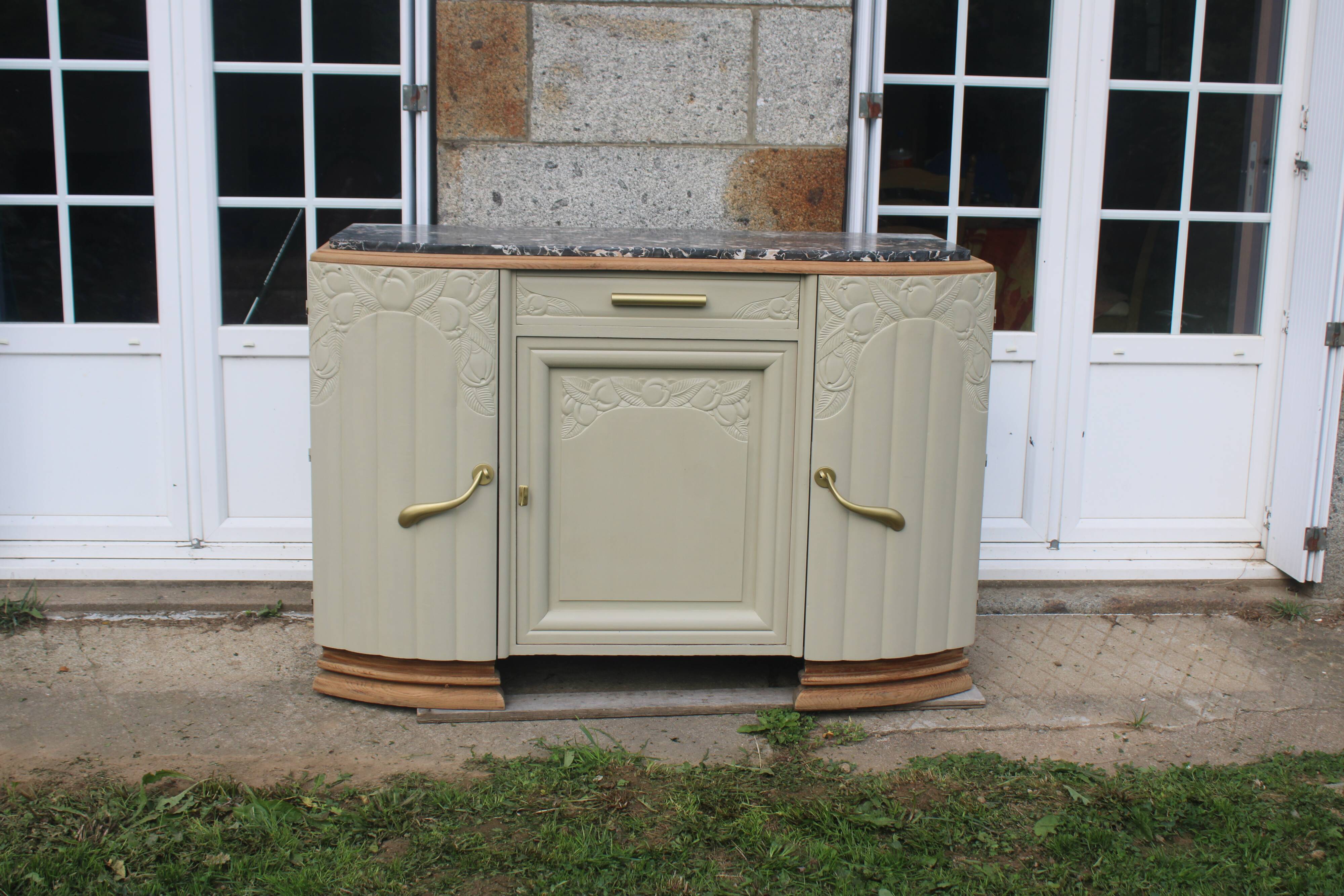 Art Deco sideboard in renovated solid oak – marble top