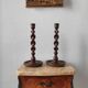 Pair of antique English turned wood candlesticks
