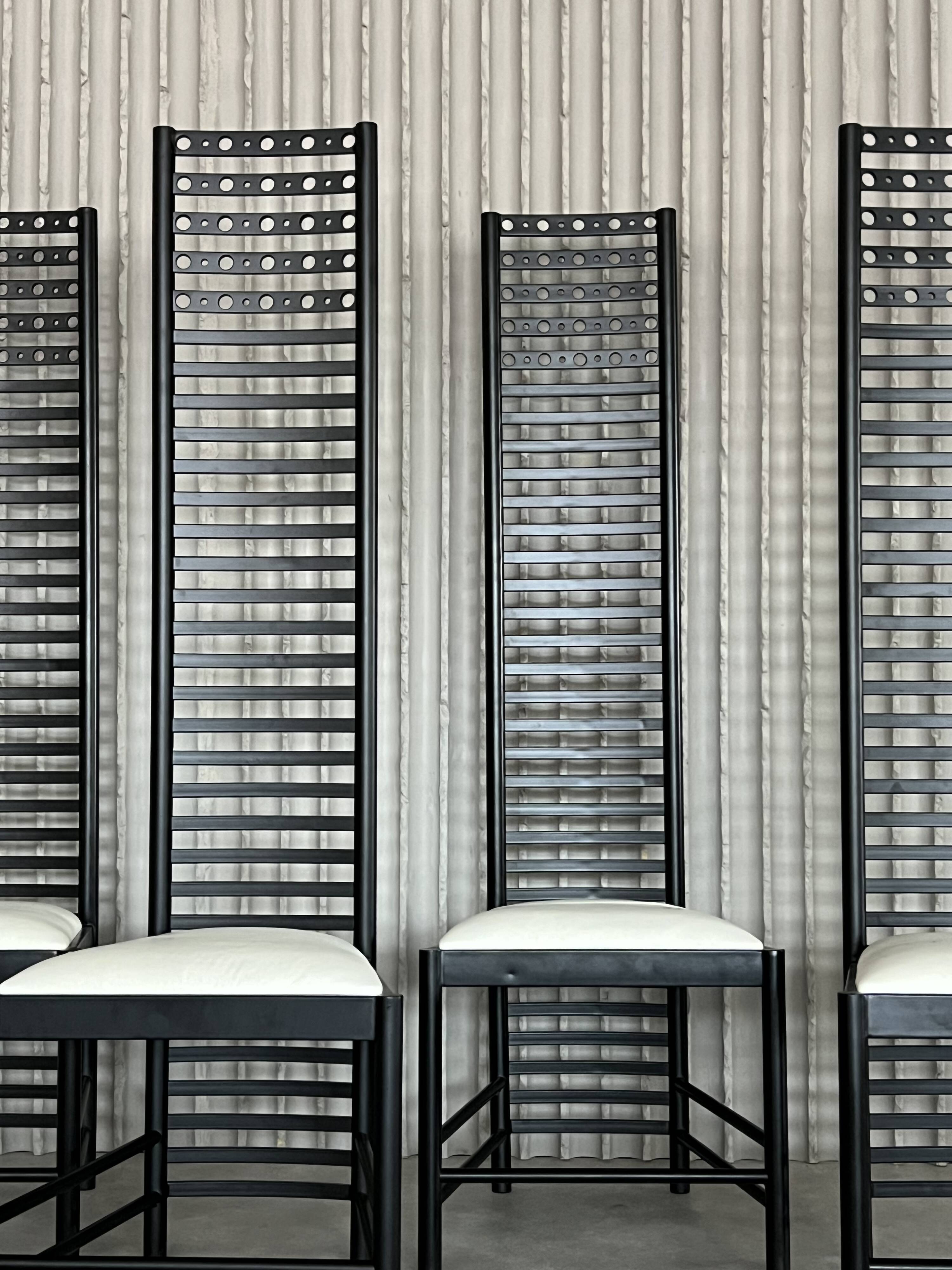 Set of 4 Postmodern Steel Dining Chairs – Sculptural High-Back Design, c. 1980s