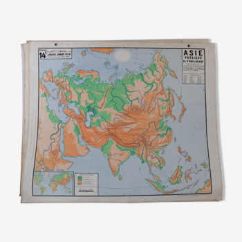Vintage school map Vidal Lablache Asie physique n°14