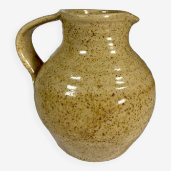 Turned and glazed stoneware wine pitcher