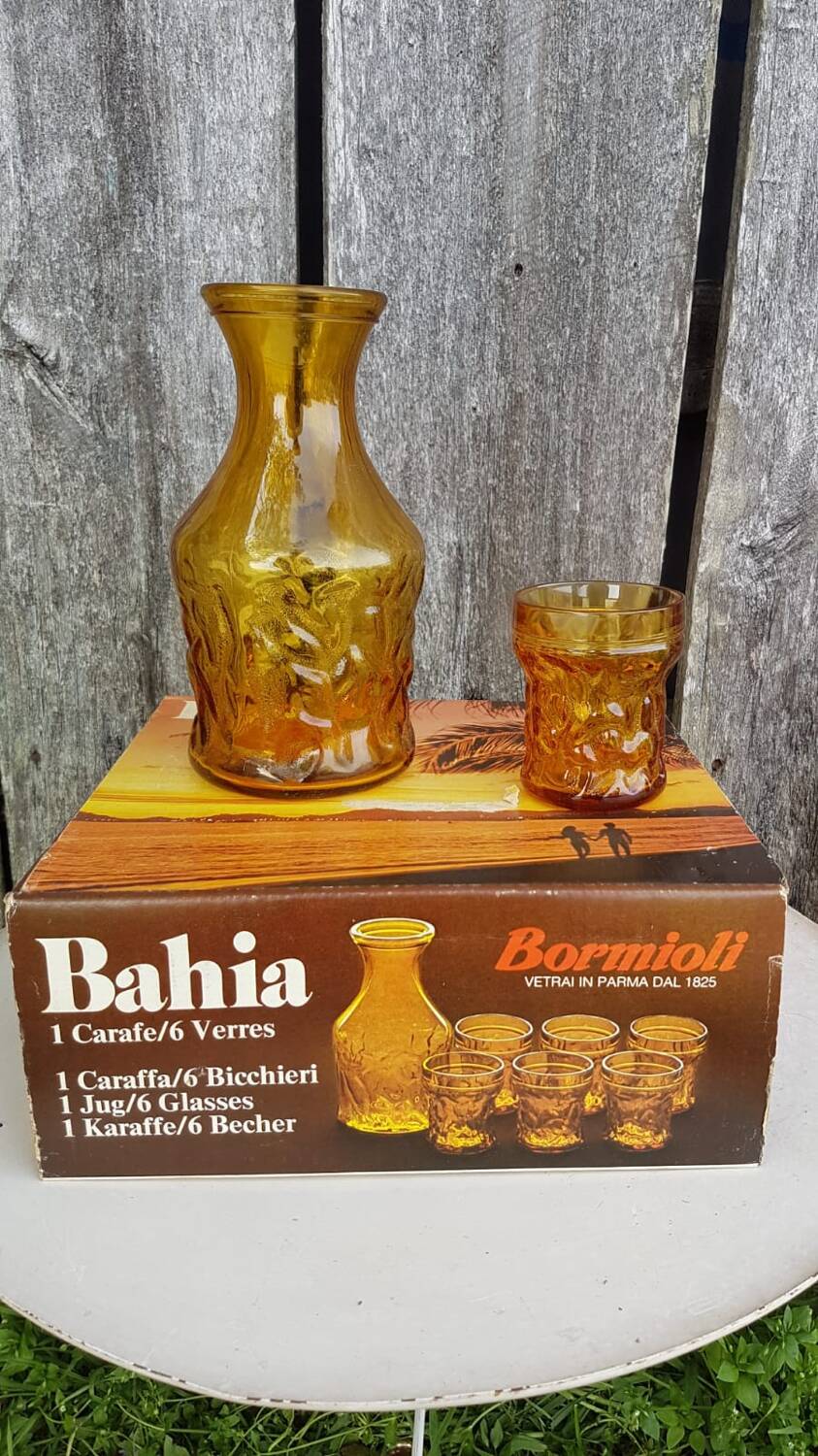 Old orangeade service bahia molded glass pitcher + 6 vintage glasses