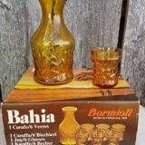 Ancien service a orangeade bahia verre moulé pichet + 6 verres vintage
