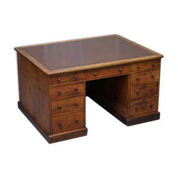 Bureau à genoux victorien antique en chêne avec 18 tiroirs double face