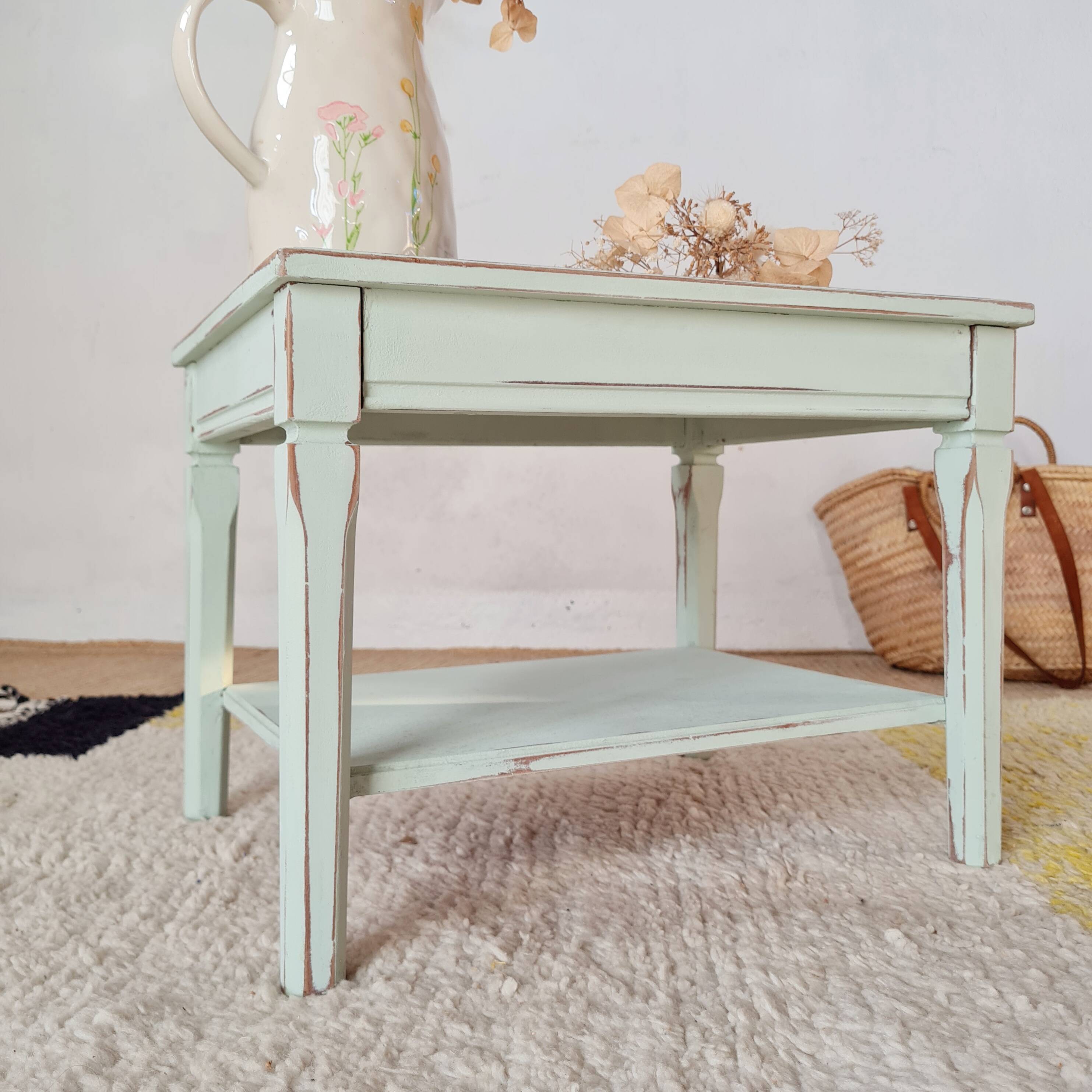 Antique table - patinated light green side table