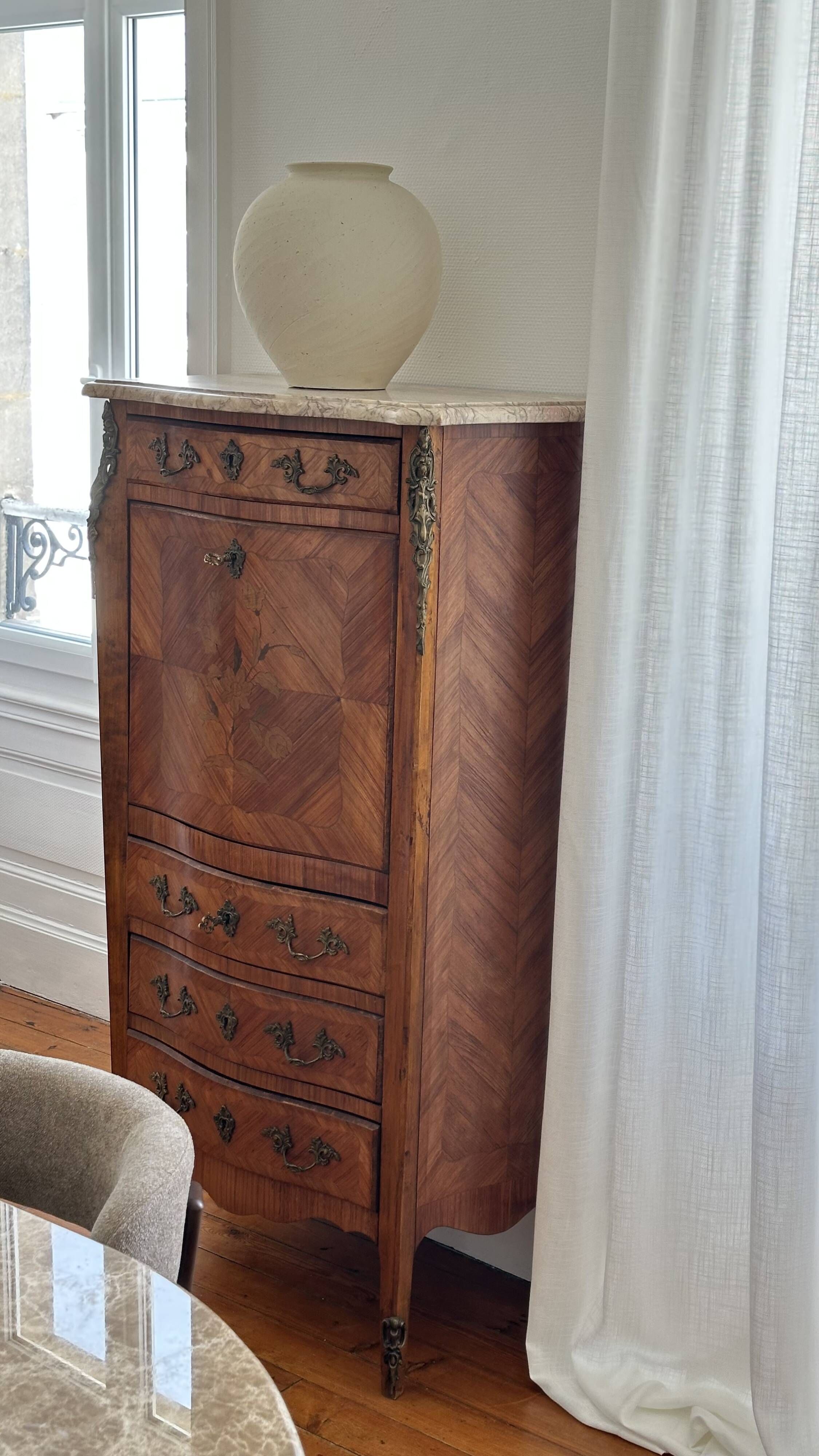 Louis XV style secretary in marquetry and marble