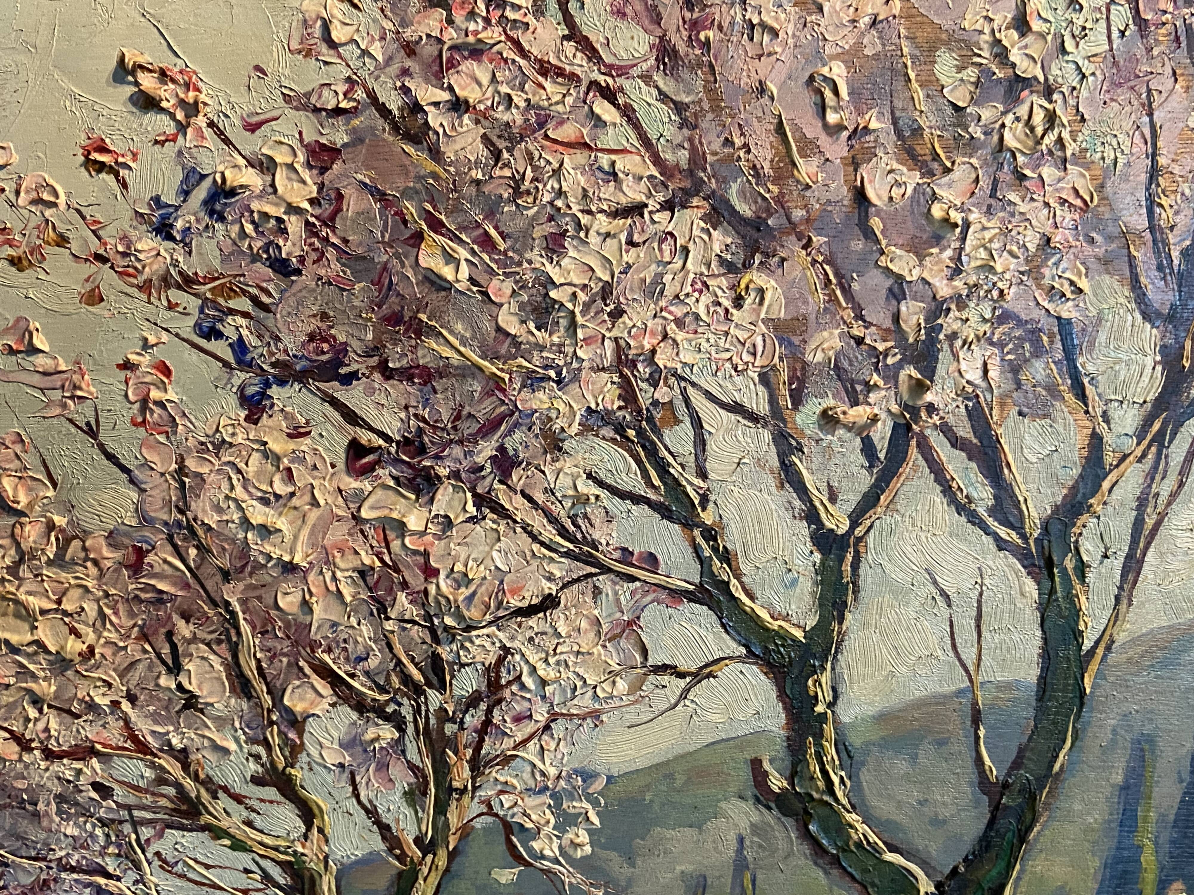 Landscape painting view from the village of Les Angles, Gard, Avignon, Hurard 1887-1956