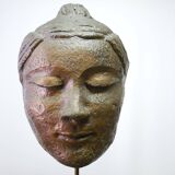 Buddha head sculpture, marble base