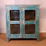 Antique Burmese teak sideboard with original blue and white patina