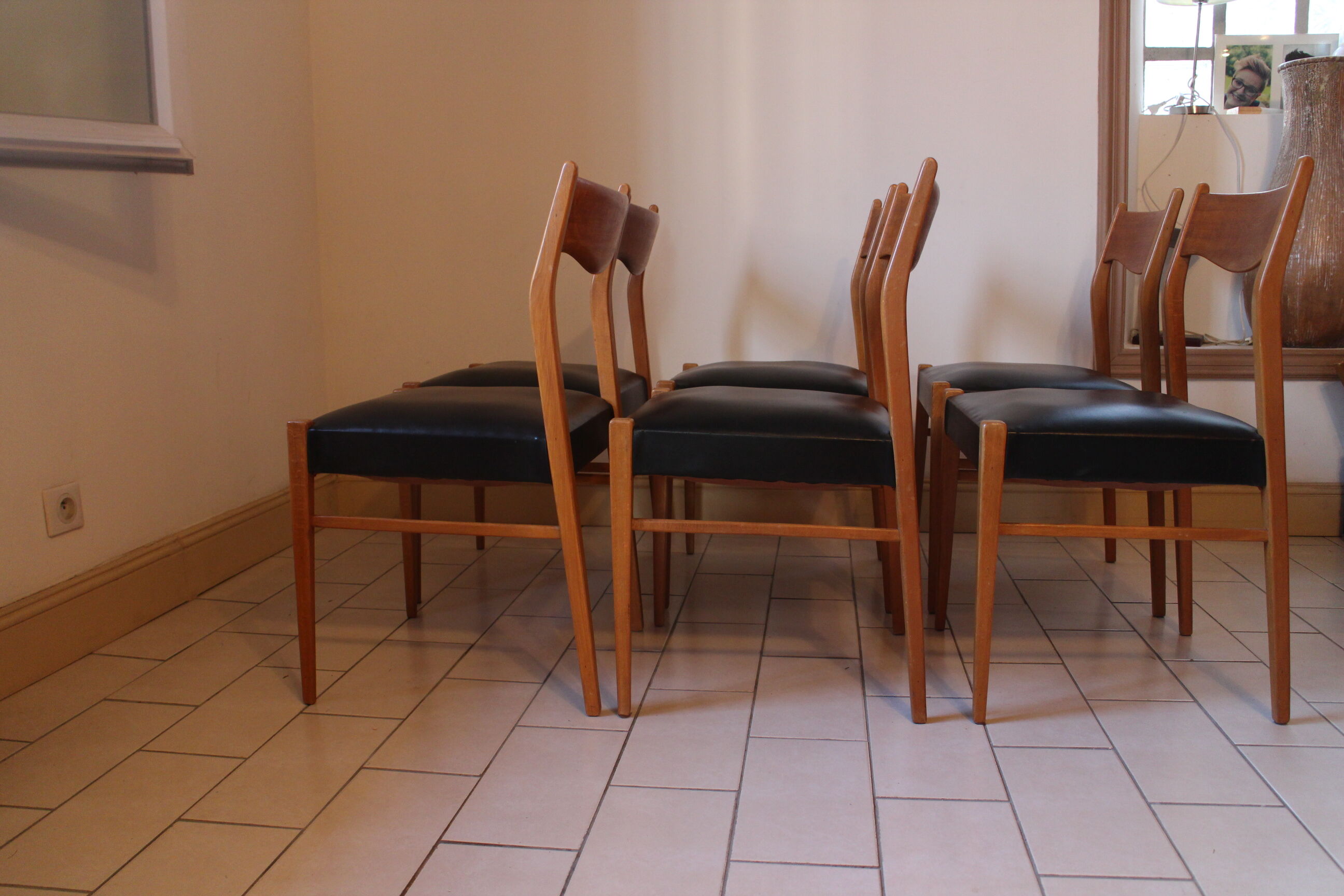 Series of 6 Scandinavian chairs in teak and skaÏ