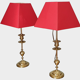 Duo de lampes en laiton abat-jour rouge