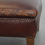 Ottoman vintage en cuir de mouton