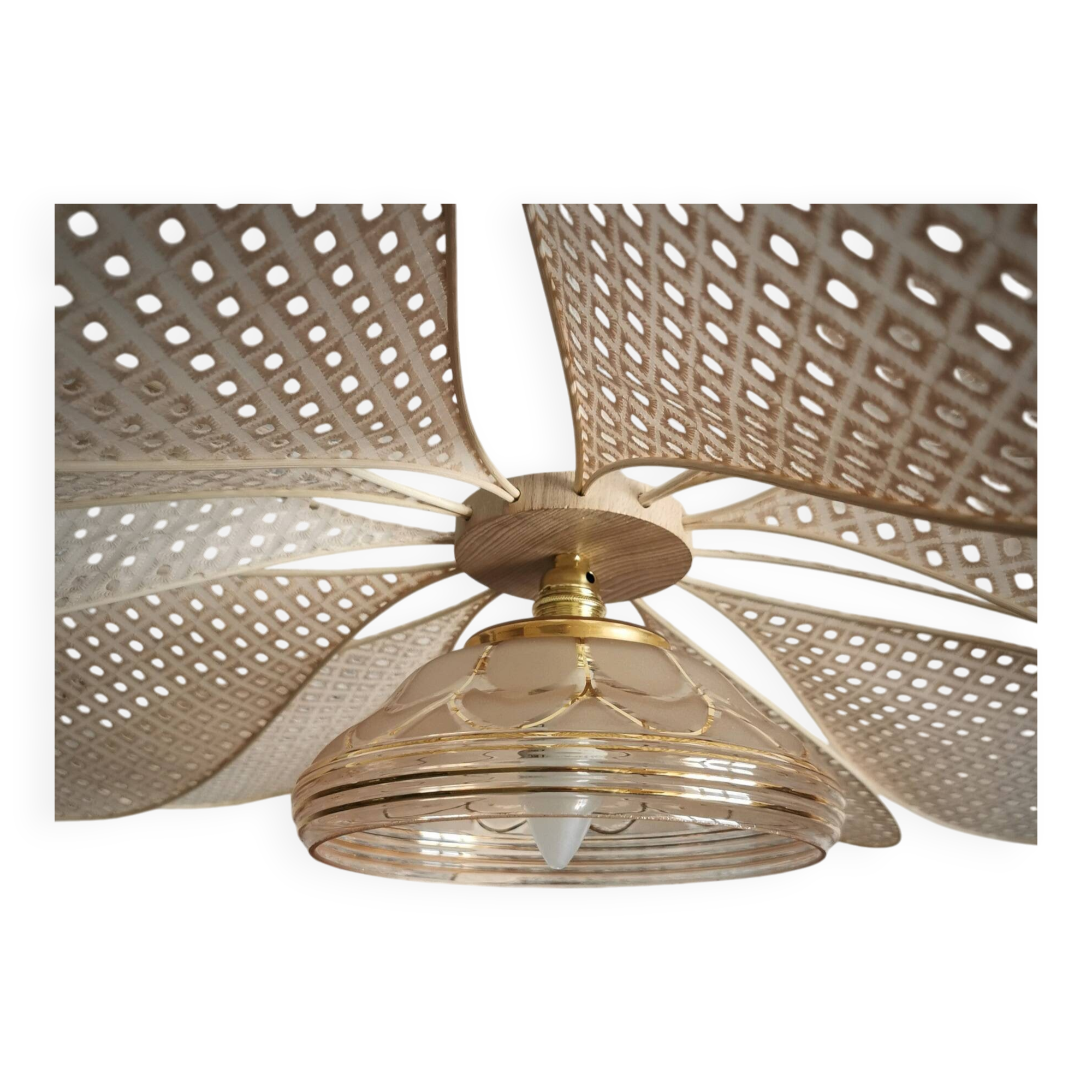 Rattan and English embroidery flower pendant light
