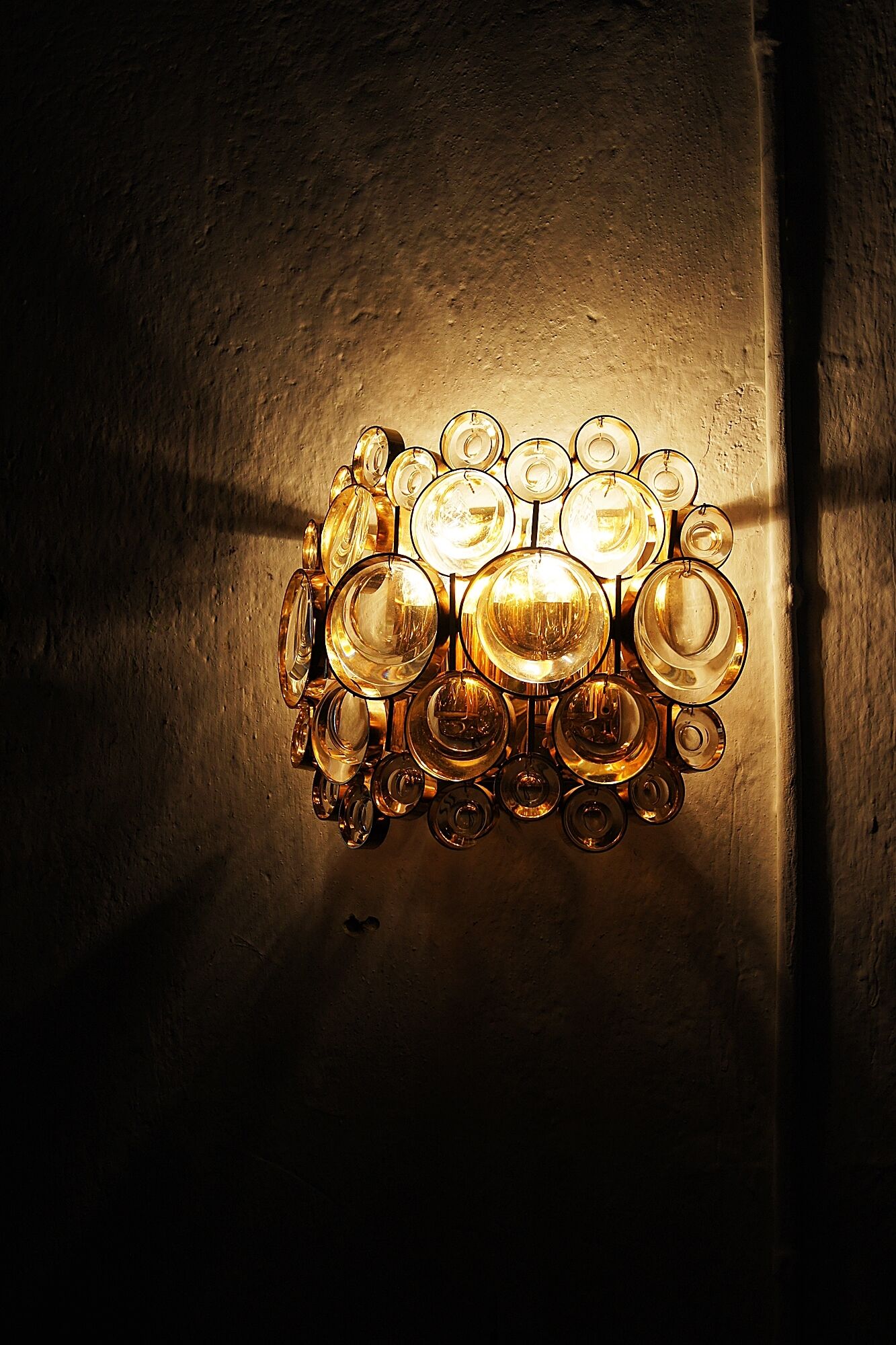 Brass and crystal glass wall lamps from Palwa