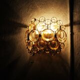 Lampes murales en laiton et cristal en verre de Palwa
