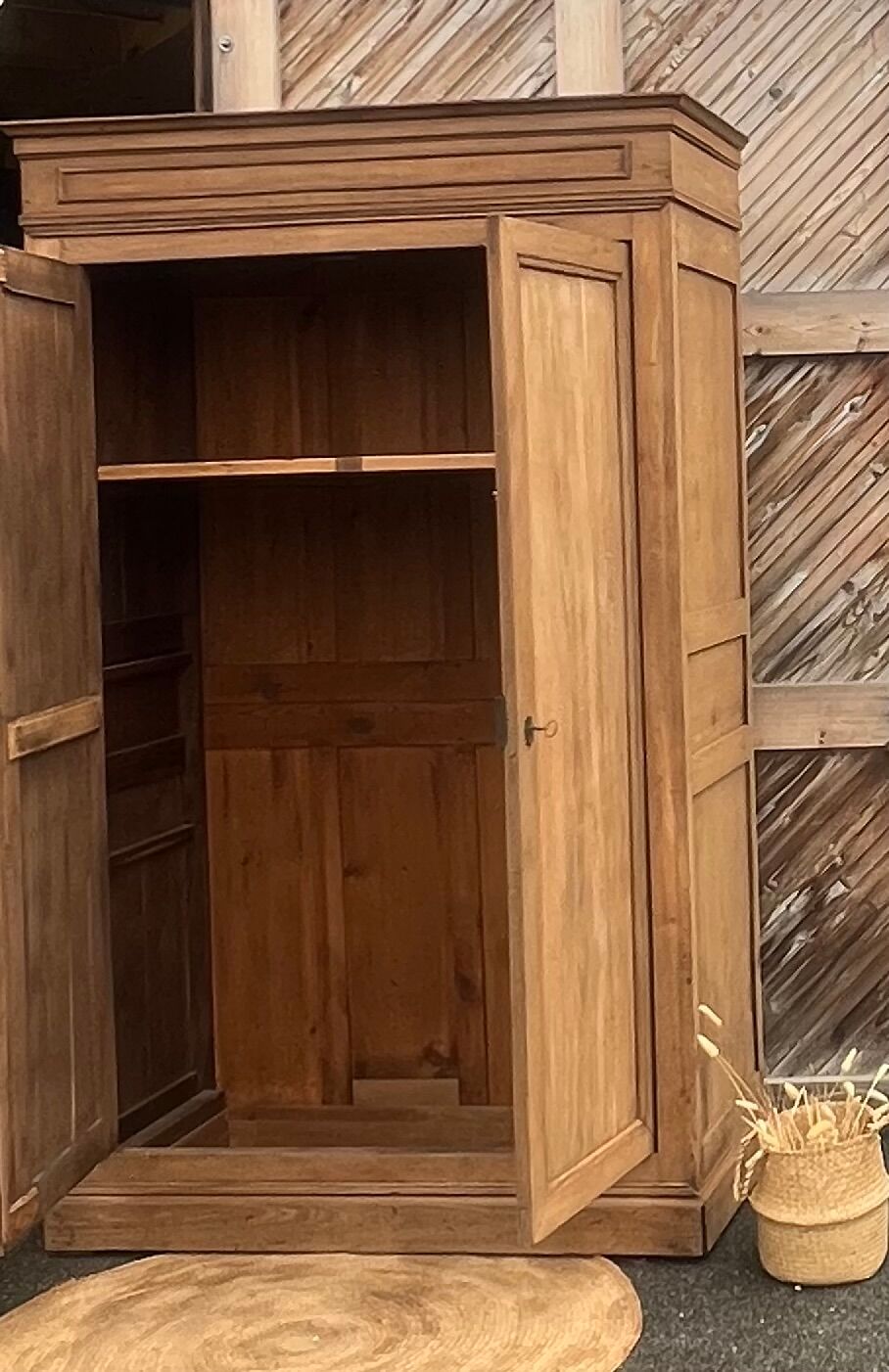 Antique wardrobe in raw solid oak