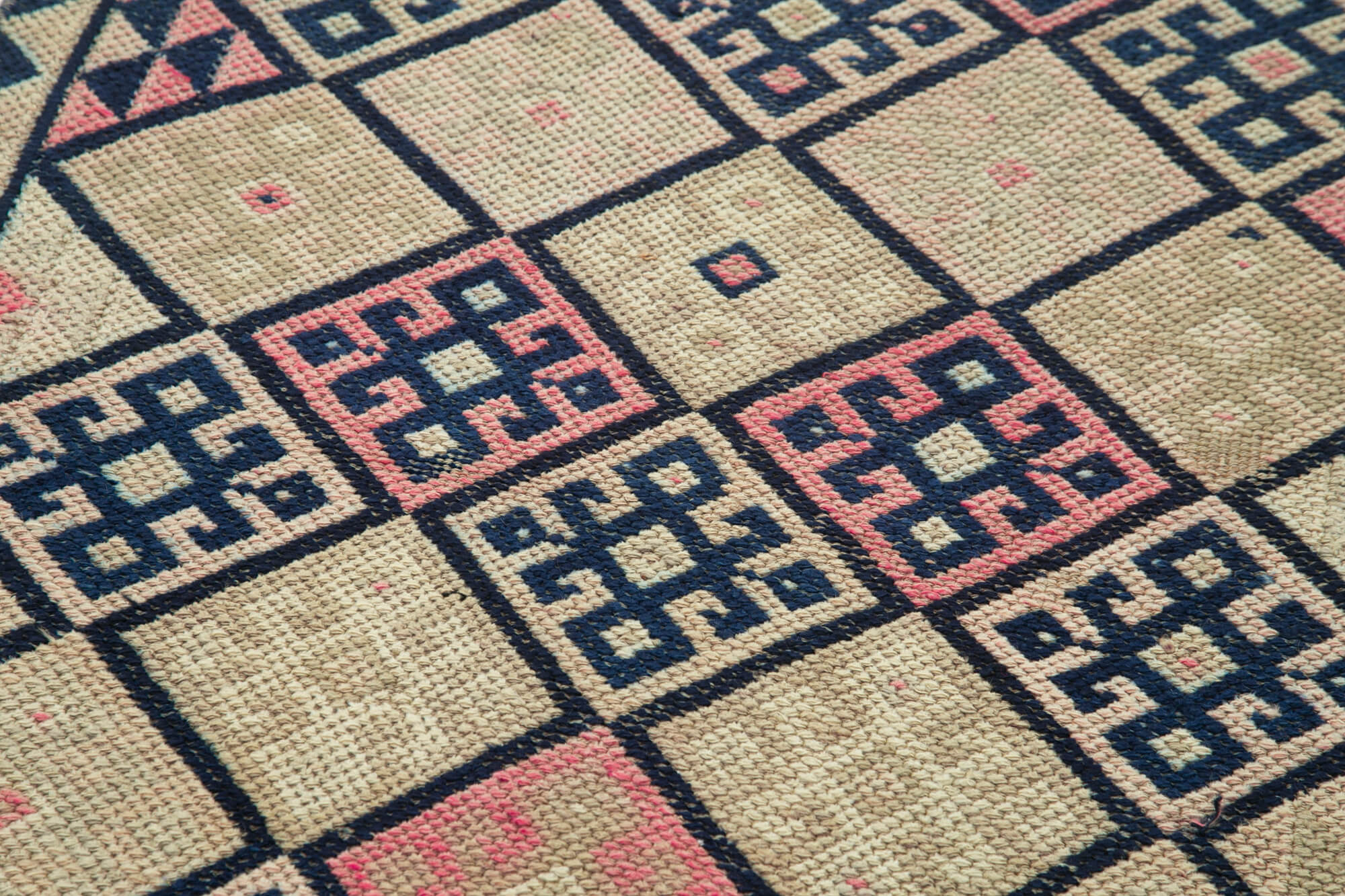 Handwoven vintage anatolian beige runner rug 84 cm x 376 cm