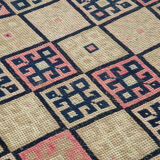 Handwoven vintage anatolian beige runner rug 84 cm x 376 cm