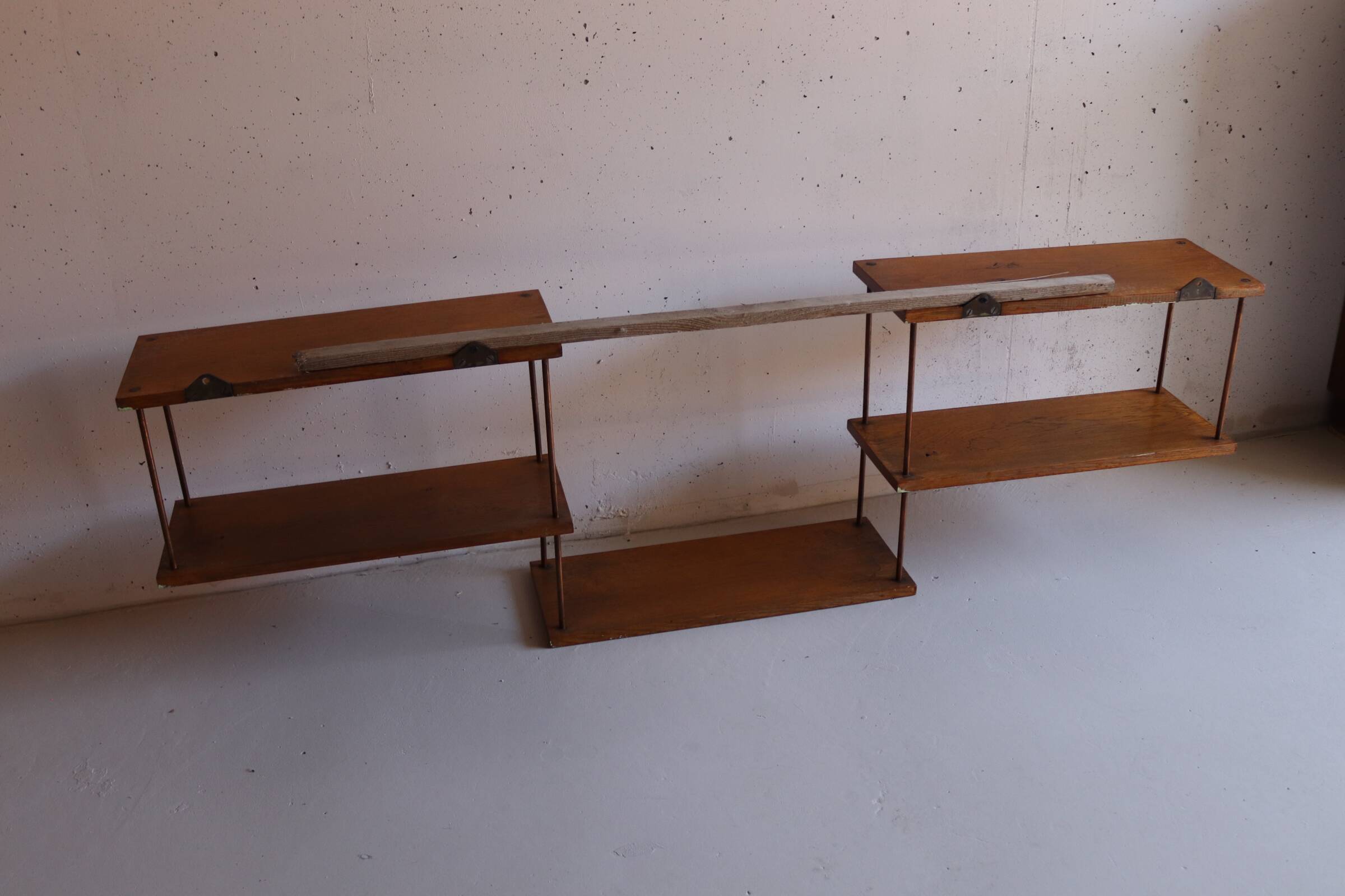 oak and copper shelf from the 50s