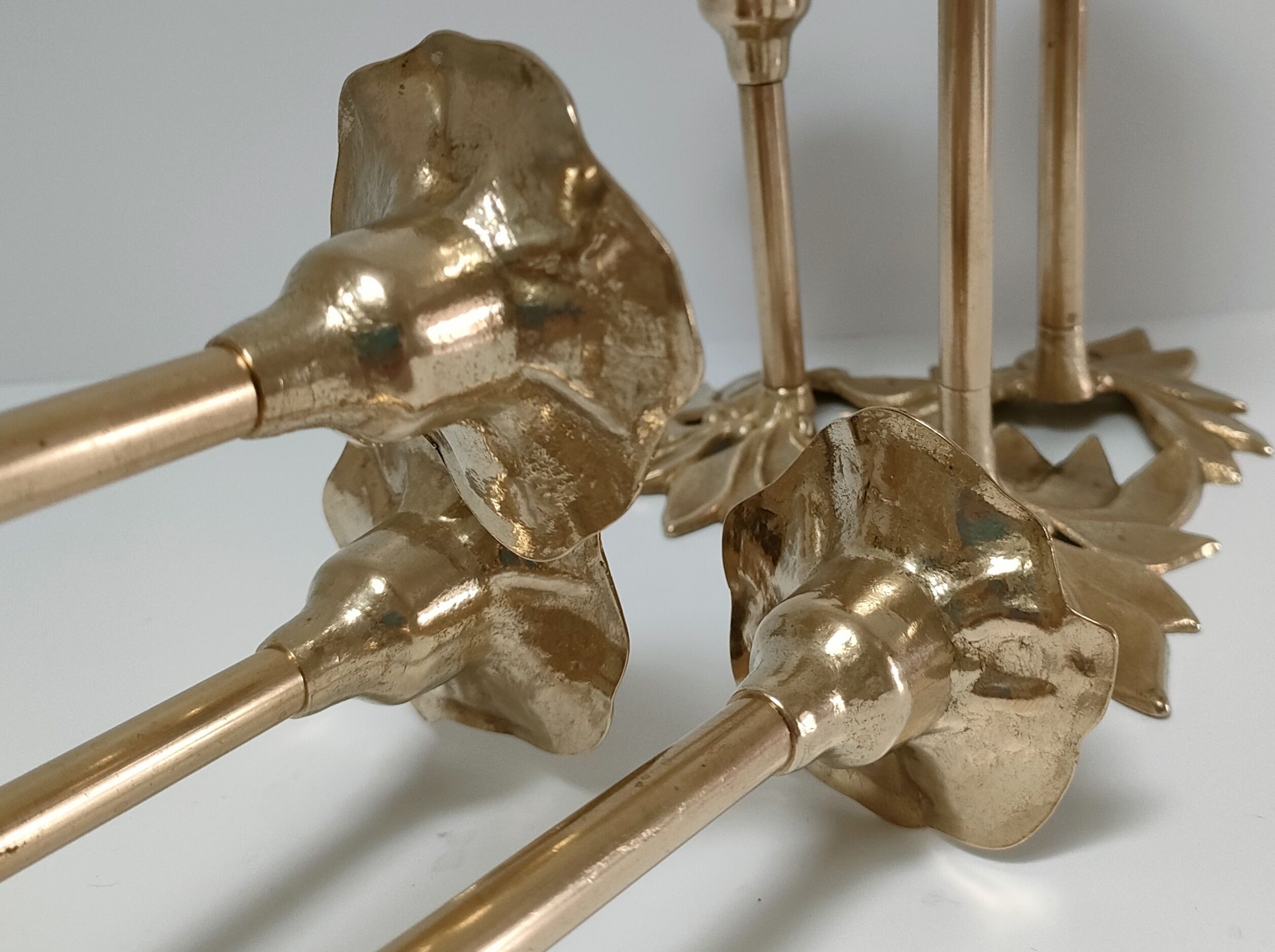 Pair of candlesticks solid brass vintage flowers