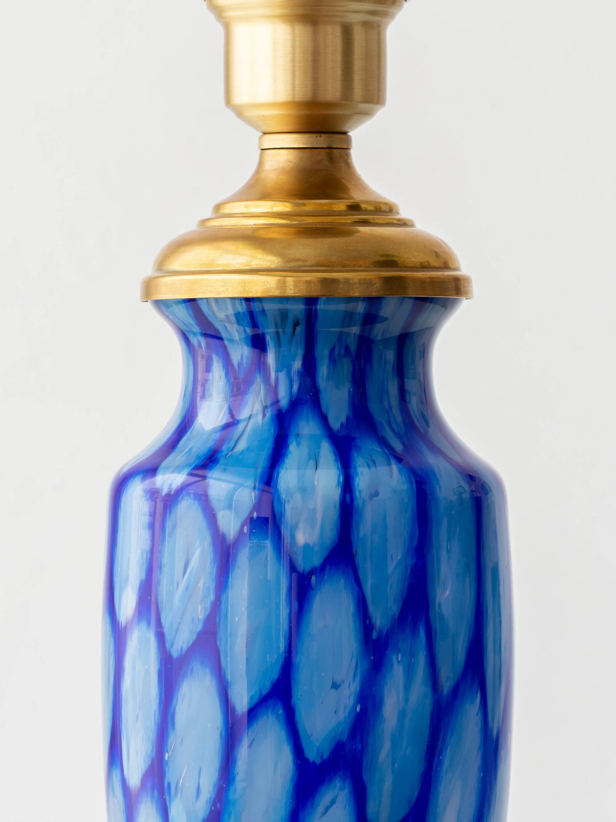 Bohemian Blue Art Glass Table Lamp, Czechoslovakia, circa 1920s