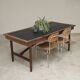 Vintage workshop folding table in oak with a hand-patinated black top.