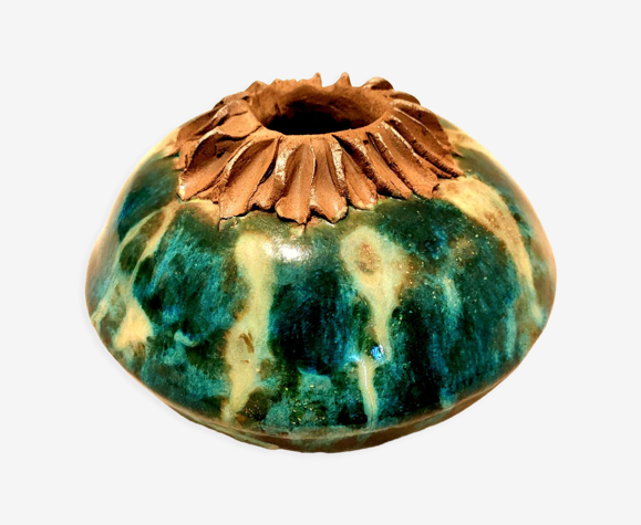 Vase Vintage stylisé en terre cuite signé au dos c J T en parfait état