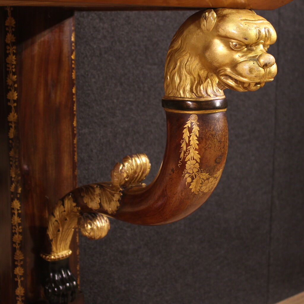 Console en marqueterie espagnole avec plateau en marbre du 19ème siècle