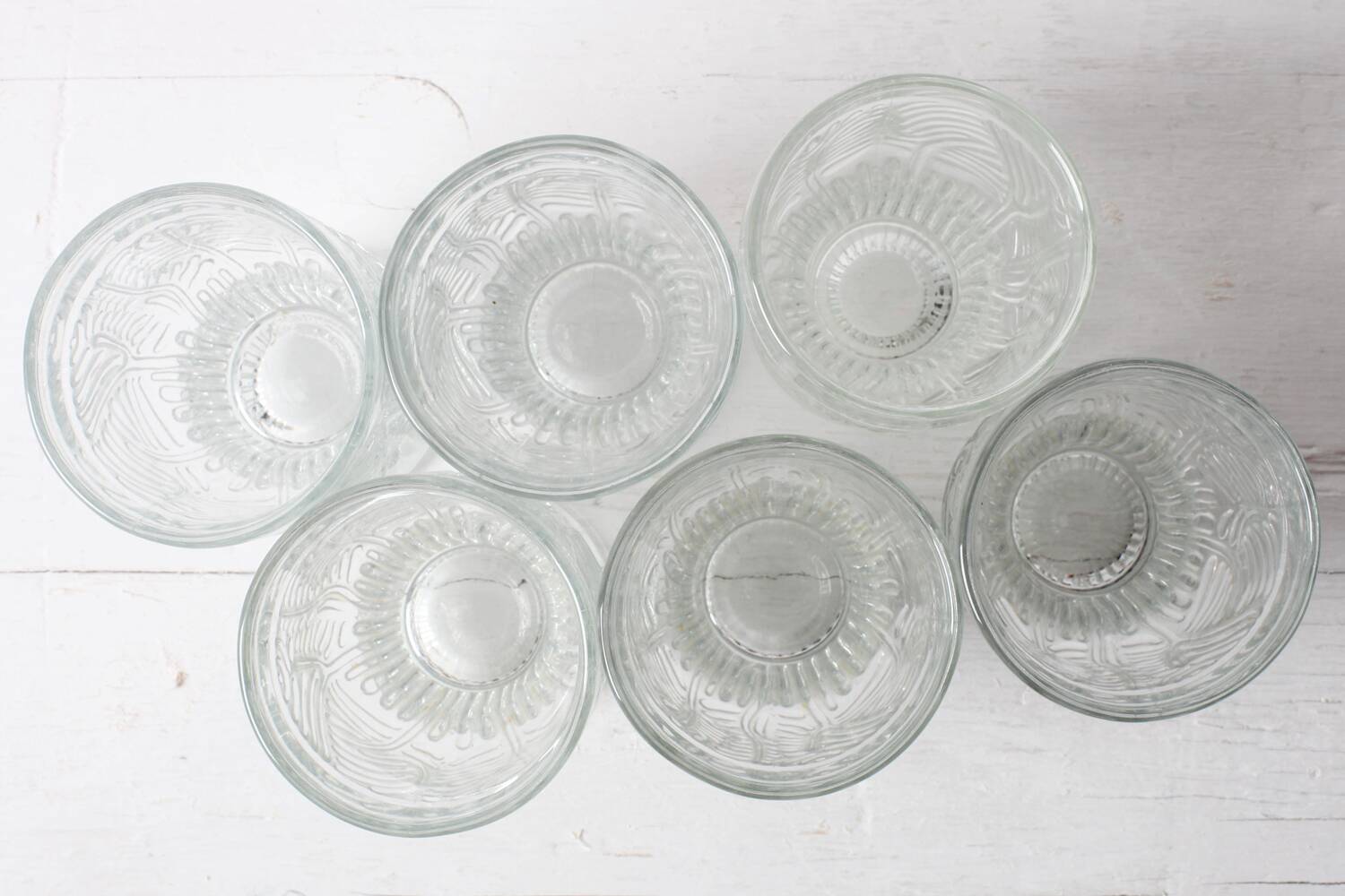 Set of 6 Mid-century Rare Pressed Glass Glasses / Libochovice / 1981