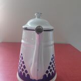 White enamelled sheet metal coffee maker with embossed blue patterns