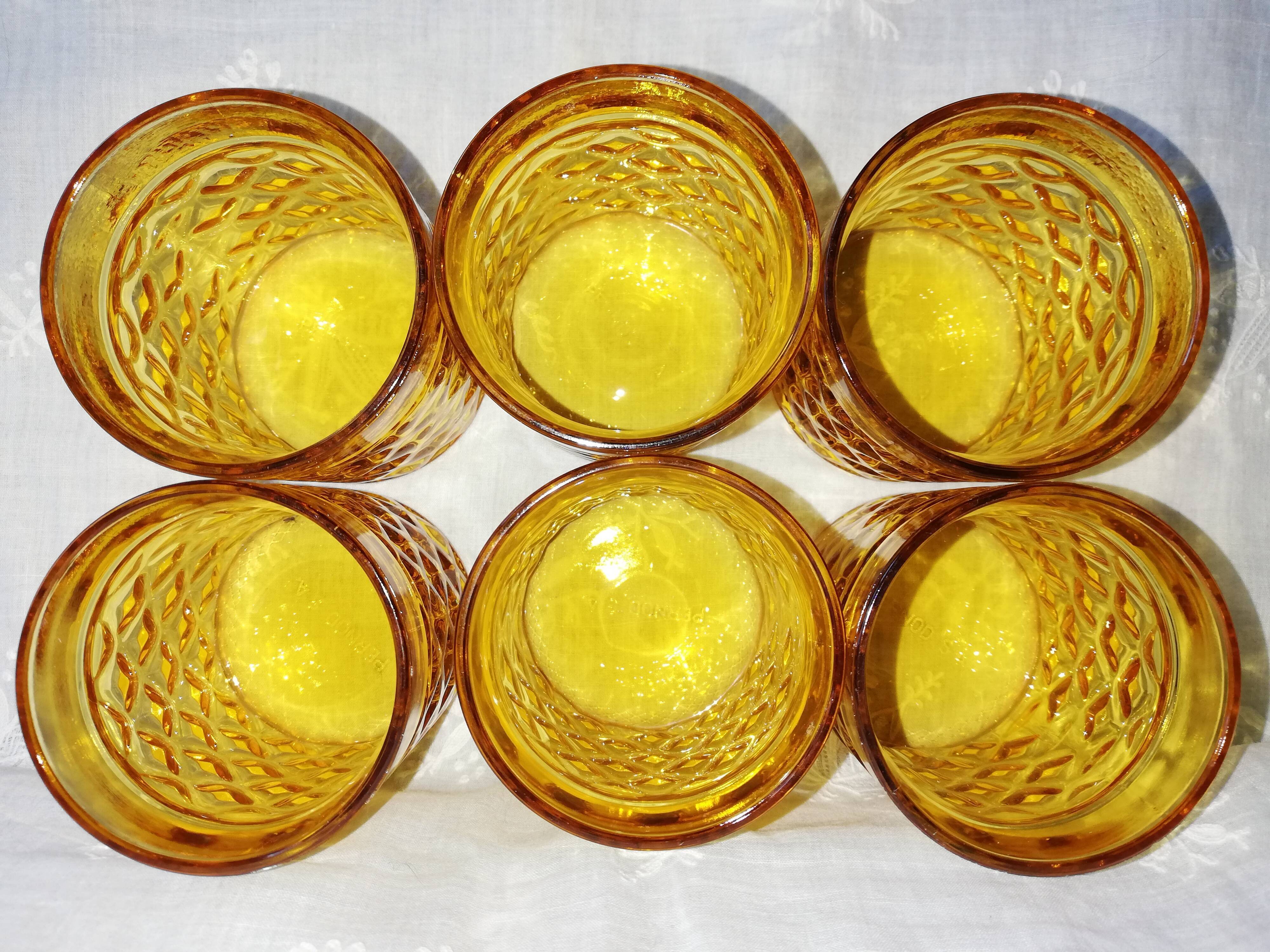 Set of 6 old Pernod amber glasses