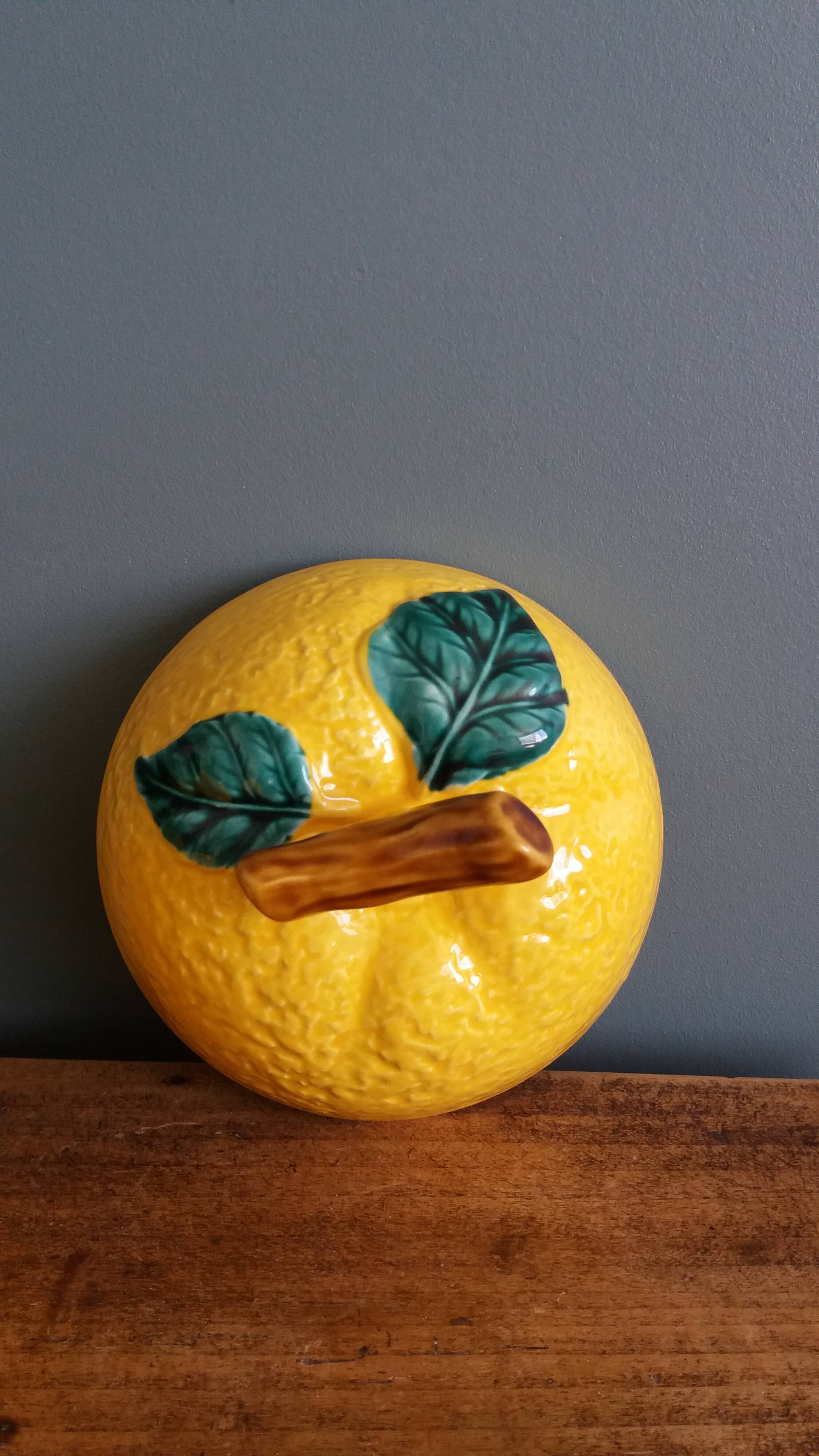 Sugar bowl candy dish box lemon in slipware