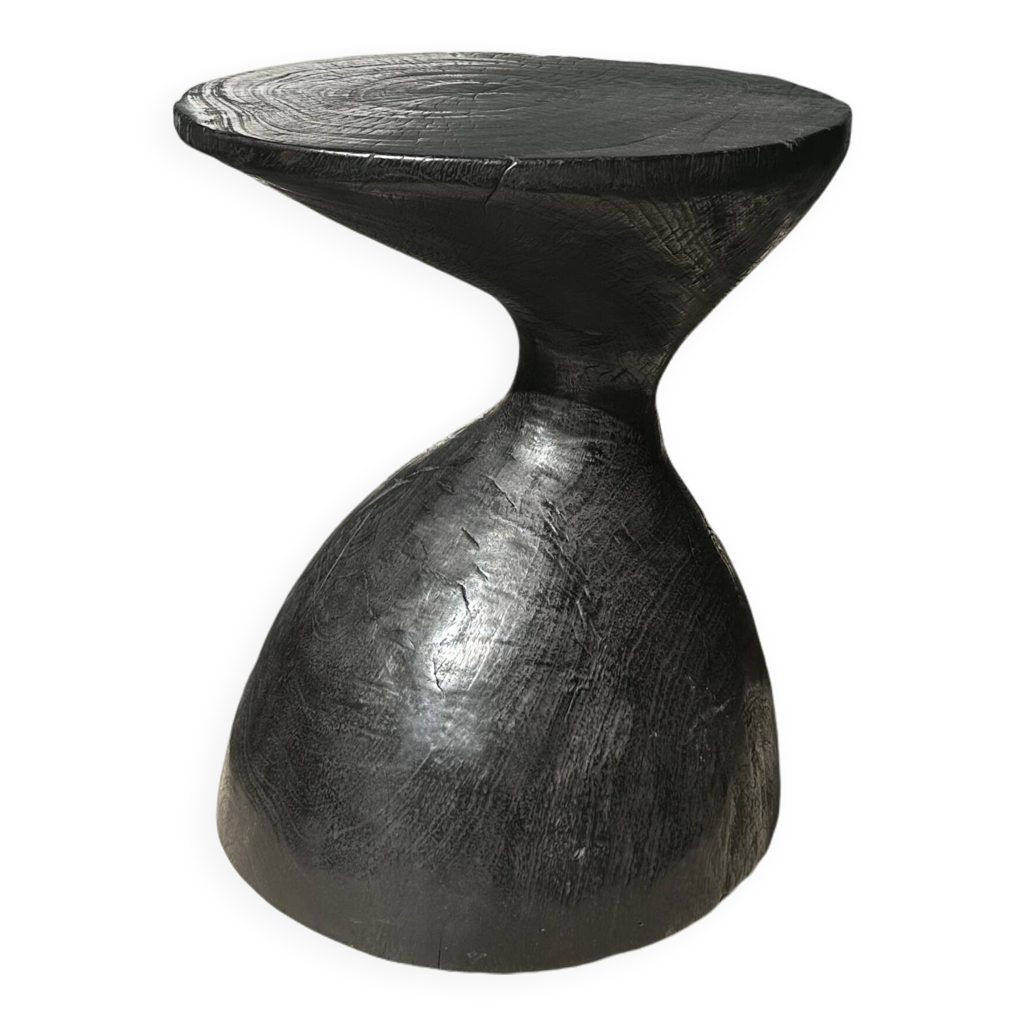 Solid wood (monoxyl) side table, organic shape, black color