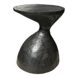 Solid wood (monoxyl) side table, organic shape, black color