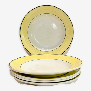 5 assiettes creuses ceranord faïence-provence jaune et verte