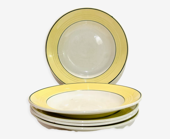 5 assiettes creuses ceranord faïence-provence jaune et verte