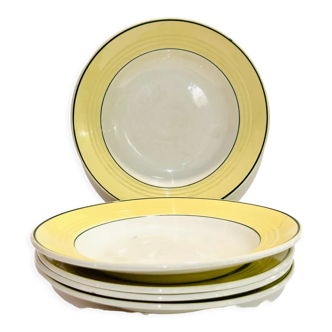 5 assiettes creuses ceranord faïence-provence jaune et verte