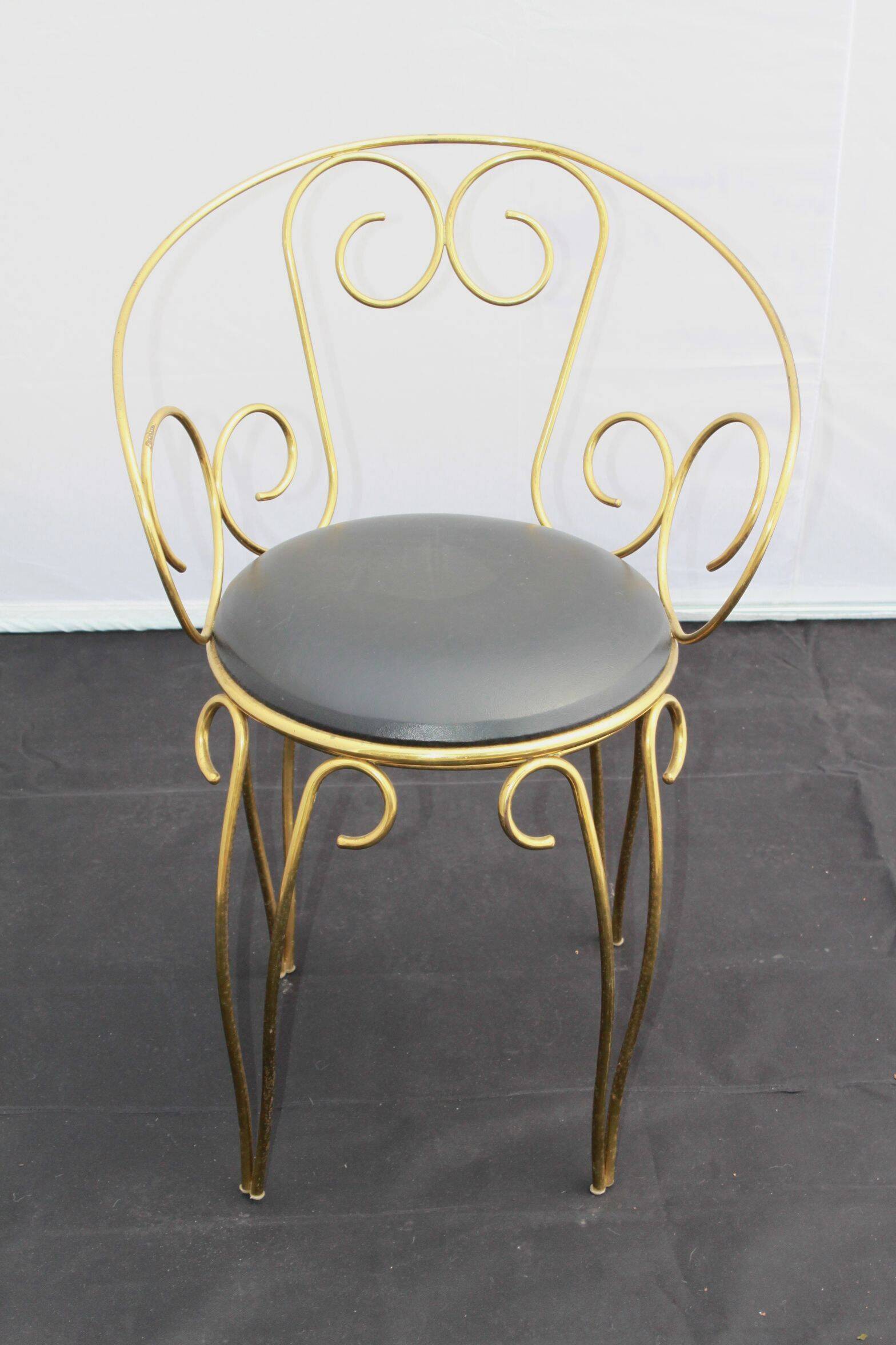 Vintage brass scroll armchair, 1960s.