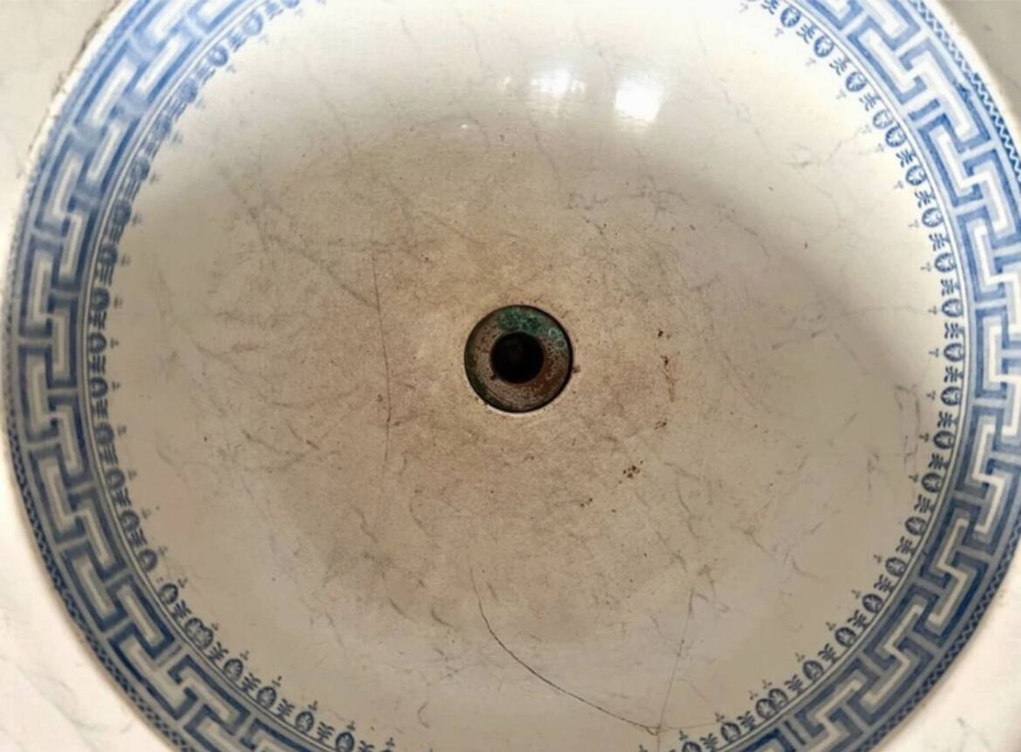 Vintage Blue Decorated Porcelain Washbasin