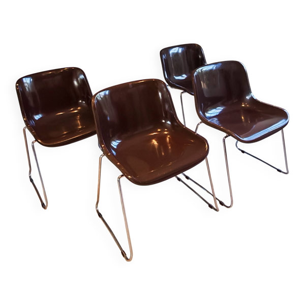 4 chaises Space Age marron et chrome, 1970