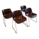 4 Vintage Space Age Chocolate Brown & Chrome Chairs 1970