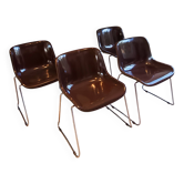 4 chaises Space Age marron et chrome, 1970